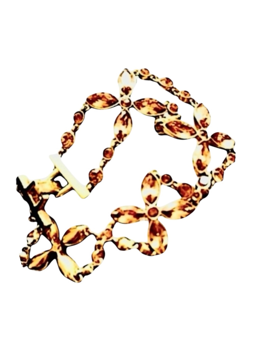 Givenchy Crystal Bracelet Floral Design Open Link Flex Brown Gold